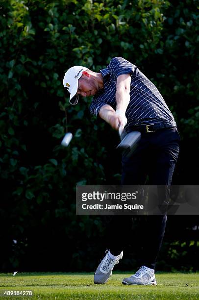 Daniel Berger plays his shot from the 13th tee during the Third Round of the BMW Championship at Conway Farms Golf Club on September 19, 2015 in Lake...
