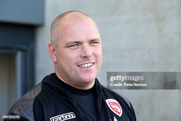 Morecambe manager Jim Bentley looks on prior to the Sky Bet League Two match between Morecambe and Northampton Town at Globe Arena on September 19,...