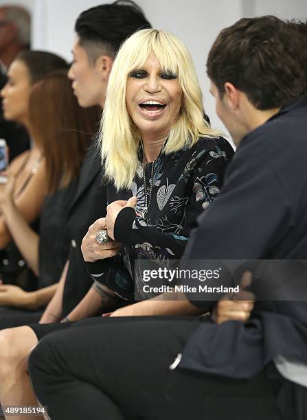 Donatella Versace attends the Versus show during London Fashion Week Spring/Summer 2016/17 on September 19, 2015 in London, England.