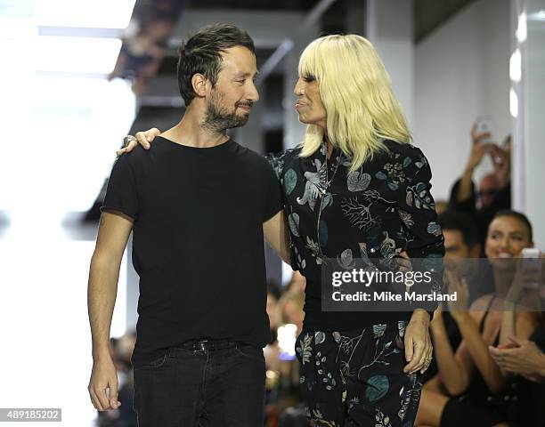 Donatella Versace attends the Versus show during London Fashion Week Spring/Summer 2016/17 on September 19, 2015 in London, England.