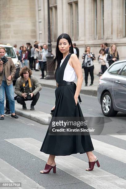 Guest wears Celine on day 4 of Paris Fashion Week Haute Couture Autumn/Winter 2015 on July 8, 2015 in Paris, France.