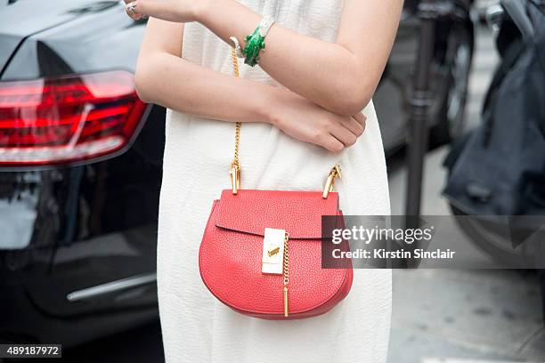 Guest wears a Chloe bag on day 4 of Paris Fashion Week Haute Couture Autumn/Winter 2015 on July 8, 2015 in Paris, France.