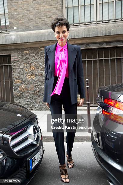 Model and actress Farida Khelfa Seydoux on day 4 of Paris Fashion Week Haute Couture Autumn/Winter 2015 on July 8, 2015 in Paris, France. Farida...
