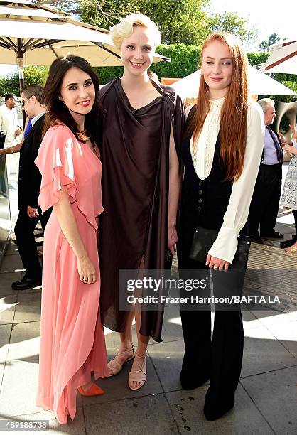 Actresses Carice van Houten, Gwendoline Christie and Sophie Turner attend the 2015 BAFTA Los Angeles TV Tea at SLS Hotel on September 19, 2015 in...