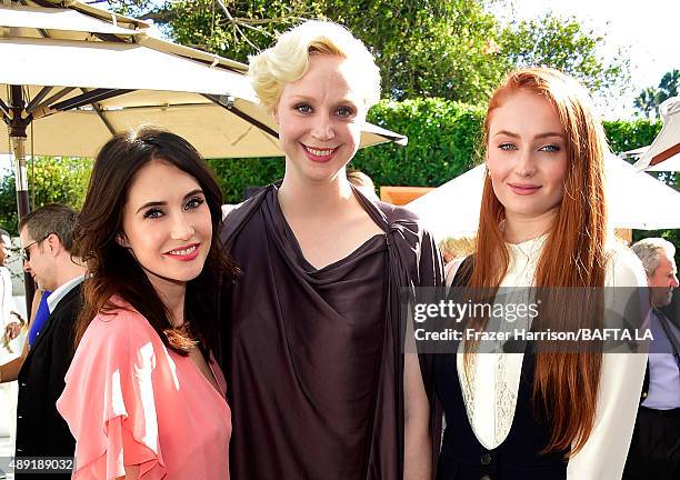 Actresses Carice van Houten, Gwendoline Christie and Sophie Turner attend the 2015 BAFTA Los Angeles TV Tea at SLS Hotel on September 19, 2015 in...