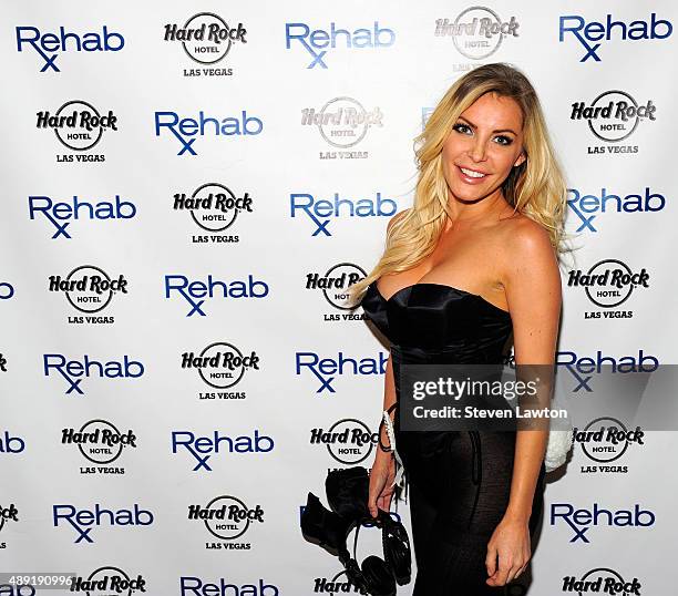 Television personality/DJ Crystal Hefner arrives at the Hard Rock Hotel & Casino during the resort's Rehab pool party on September 20, 2015 in Las...