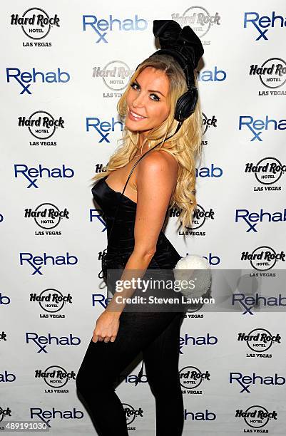 Television personality/DJ Crystal Hefner arrives at the Hard Rock Hotel & Casino during the resort's Rehab pool party on September 20, 2015 in Las...