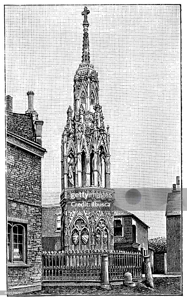 Antique illustration of Waltham Cross