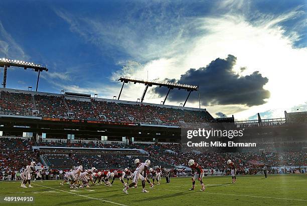 General view of Sun Life Stadium during a game between the Miami Hurricanes and the Nebraska Cornhuskers on September 19, 2015 in Miami Gardens,...