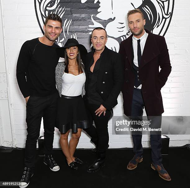 Julien Macdonald , Calum Best and Guest attend the Versus show during London Fashion Week SS16 at Victoria House on September 19, 2015 in London,...