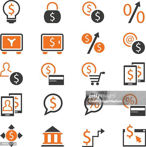 finance and banking icon set - low angle walking stock illustrations