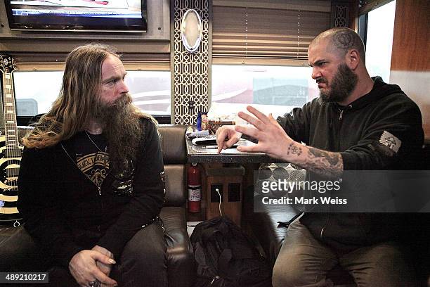 Zakk Wylde of Black Label Society and Phil Anselmo of Down backstage at Starland Ballroom on May 9, 2014 in Sayreville, New Jersey.