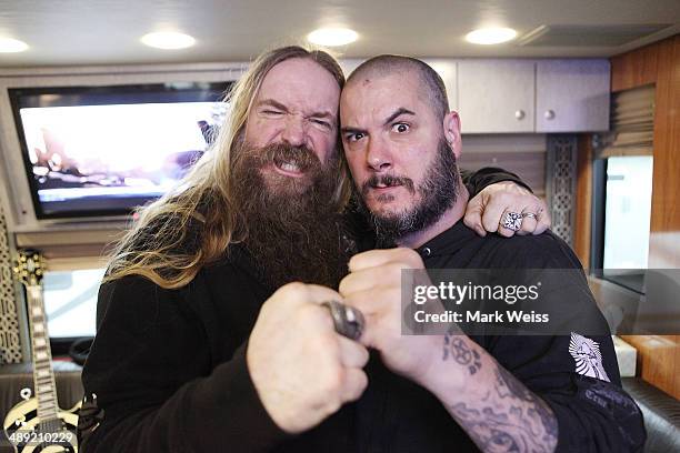 Zakk Wylde of Black Label Society and Phil Anselmo of Down backstage at Starland Ballroom on May 9, 2014 in Sayreville, New Jersey.