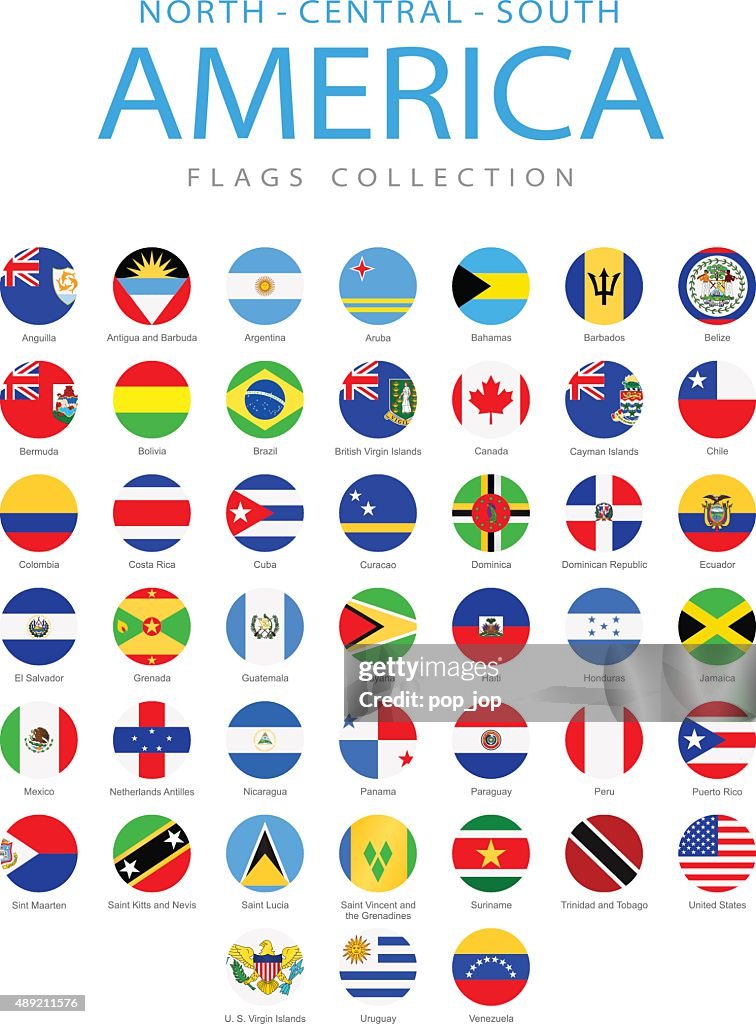 North, Central and South America - Rounded Flags - Illustration