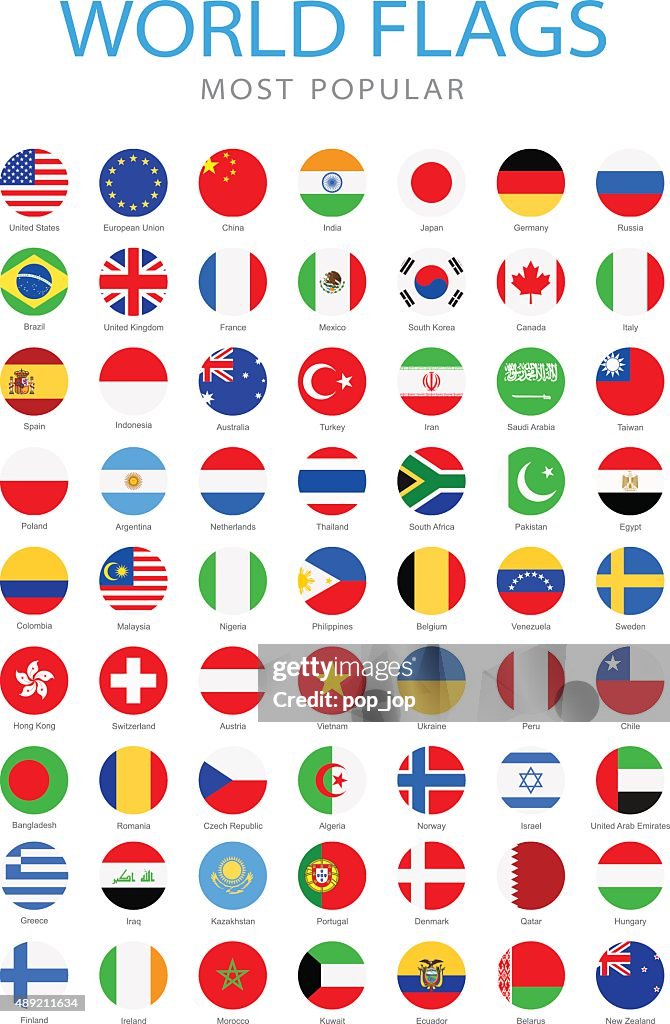 World Most Popular Rounded Flags - Illustration