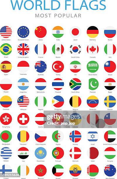 world most popular rounded flags - illustration - world flags globe stock illustrations