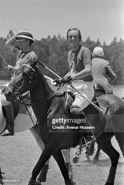 British army officer Andrew Parker Bowles playing polo in Kenya, 1971.