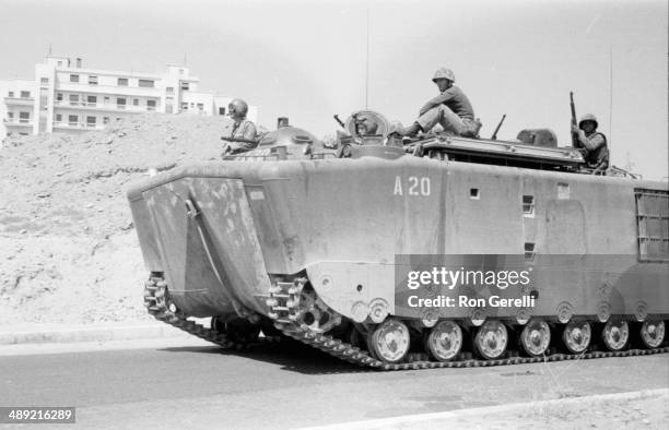 Marines in a Landing Craft Vehicle following a beach landing in Beirut, Lebanon, 1958.
