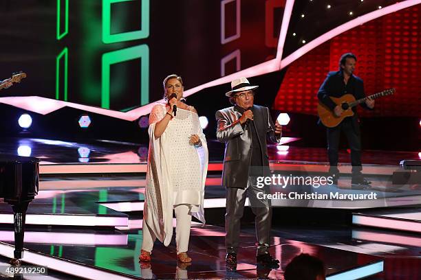 Al Bano Power and Romina Power perform on stage at the television show 'Willkommen bei Carmen Nebel' at Velodrom on September 19, 2015 in Berlin,...