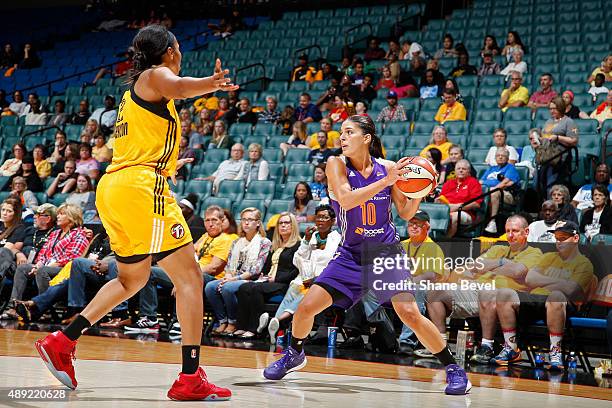 Marta Xargay Casademont of the Phoenix Mercury looks to pass the ball against the Tulsa Shock during Game Two of the WNBA Western Conference...