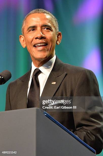 President Barack Obama speaks at the Phoenix Awards Dinner at the 45th Annual Legislative Black Caucus Conference at Walter E. Washington Convention...