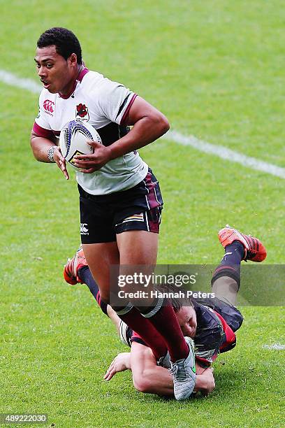 Tevita Li of North Harbour makes a break during the round six ITM Cup match between North Harbour and Canterbury at QBE Stadium on September 20, 2015...