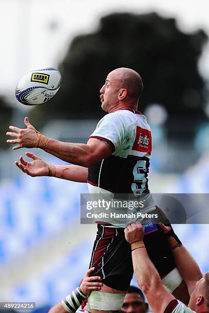 Hayden Triggs of North Harbour wins lineout ball during the round six ITM Cup match between North Harbour and Canterbury at QBE Stadium on September...