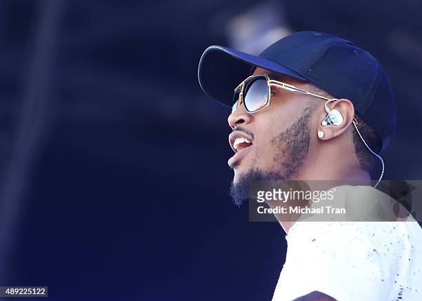 Trey Songz performs onstage during the 2015 iHeartRadio Music Festival - Daytime Village held at the MGM Festival Grounds on September 19, 2015 in...
