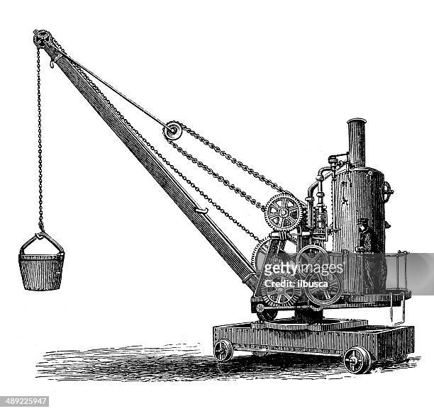bildbanksillustrationer, clip art samt tecknat material och ikoner med antique illustration of mechanical crane - crane machinery