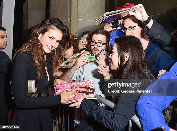 Actress Nina Dobrev attends the "The Final Girls" premiere during the Toronto International Film Festival at Ryerson Theatre on September 19, 2015 in...