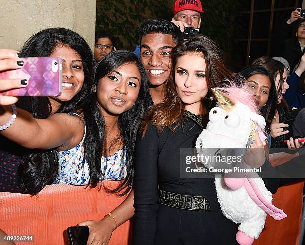 Actress Nina Dobrev attends the "The Final Girls" premiere during the Toronto International Film Festival at Ryerson Theatre on September 19, 2015 in...