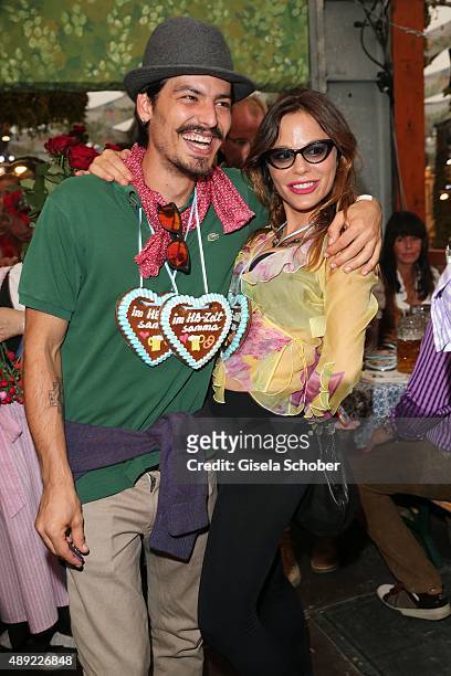 Naike Rivelli and her brother Andrea Rivelli during the Oktoberfest 2015 Opening at Hofbraeu beer tent at Theresienwiese on September 19, 2015 in...