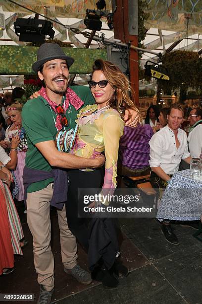 Naike Rivelli and her brother Andrea Rivelli during the Oktoberfest 2015 Opening at Hofbraeu beer tent at Theresienwiese on September 19, 2015 in...