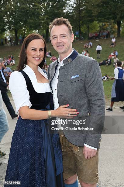 Star cook Holger Stromberg and his wife Nikita Stromberg during the Oktoberfest 2015 Opening at Hofbraeu beer tent at Theresienwiese on September 19,...