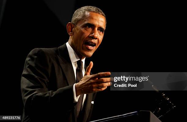 President Barack Obama delivers remarks at the Congressional Black Caucus Foundation's 45th Annual Legislative Conference Phoenix Awards Dinner at...