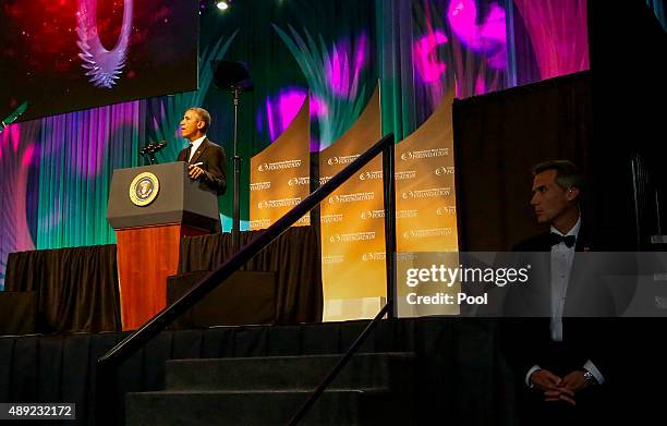 President Barack Obama delivers remarks at the Congressional Black Caucus Foundation's 45th Annual Legislative Conference Phoenix Awards Dinner at...