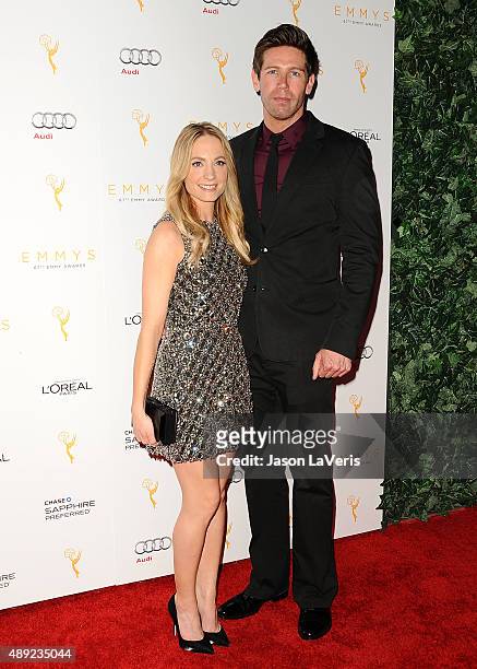Actress Joanne Froggatt and husband James Cannon attend the Television Academy's celebration for the 67th Emmy Award nominees for outstanding...