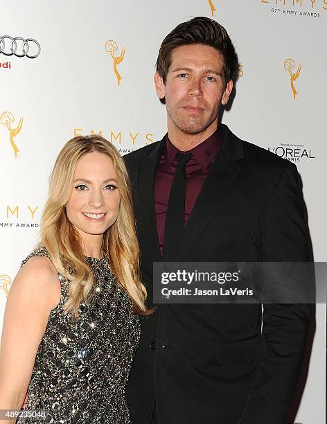 Actress Joanne Froggatt and husband James Cannon attend the Television Academy's celebration for the 67th Emmy Award nominees for outstanding...