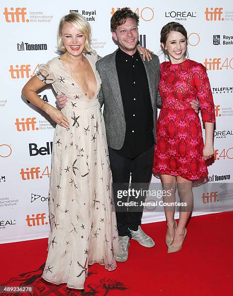 Actress Malin Akerman, director Todd Strauss-Schulson and actress Taissa Farmiga attend the "Final Girls" photo call during the 2015 Toronto...
