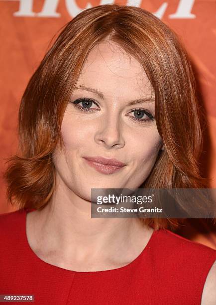 Emily Beecham arrives at the Variety And Women In Film Annual Pre-Emmy Celebration at Gracias Madre on September 18, 2015 in West Hollywood,...