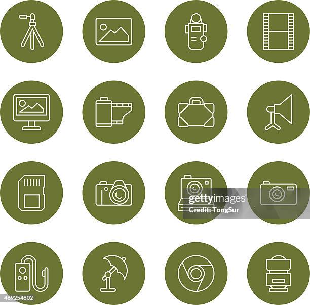 photography icons - light - circle - lightbox stock illustrations