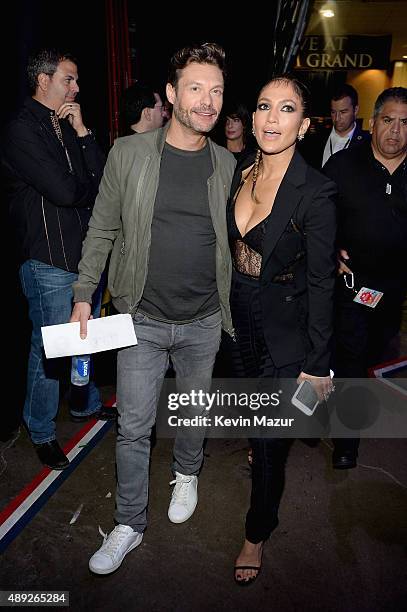 Ryan Seacrest and Jennifer Lopez attends the 2015 iHeartRadio Music Festival at MGM Grand Garden Arena on September 19, 2015 in Las Vegas, Nevada.