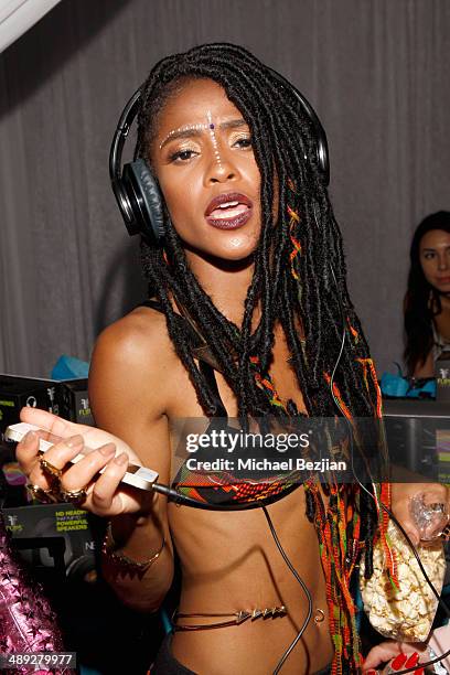 Singer Simone Battle of G.R.L. With Flips Audio, the exclusive headphone sponsor of 102.7 KIIS FM's 2014 Wango Tango, backstage at StubHub Center on...