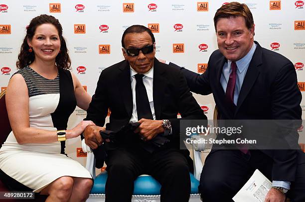 Elizabeth Conway, Muhammad Ali, and Jack Conway attends the Muhammad Ali Humanitarian Awards at Louisville Marriott Downtown on September 19, 2015 in...