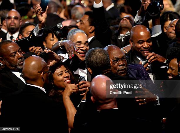 President Barack Obama greets the crowd after delivering remarks at the Congressional Black Caucus Foundations 45th Annual Legislative Conference...