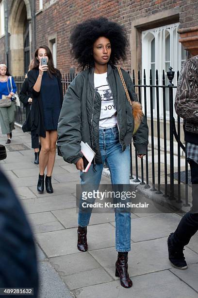 Wonderland Fashion Editor Julia Sarr-Jamois wears Louis Vuitton boots on day 2 during London Fashion Week Spring/Summer 2016/17 on September 19, 2015...