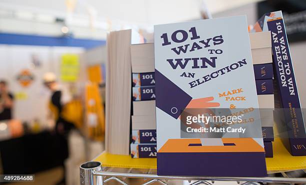 Political books are seen for sale on the second day of the Liberal Democrats annual conference on September 20, 2015 in Bournemouth, England. The...