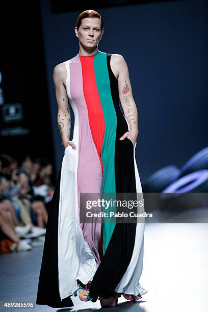 Bimba Bose showcases designs by David Delfin on the runway at the Davidelfin show during Mercedes-Benz Fashion Week Madrid Spring/Summer 2016 at...