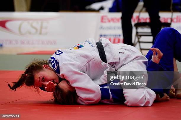 Kelly Edwards of Great Britain hold Julia Rosso of France to reach the final and win the u52kg gold medal during the London British Open Senior...