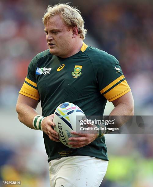 Adriaan Strauss of South Africa during the Rugby World Cup 2015 Pool B match between South Africa and Japan at Brighton Community Centre on September...